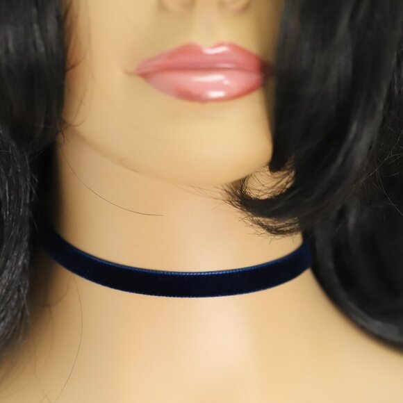 Dark Blue Velvet Choker Swiss velvet Adjustable Necklace blue Chokers (#50) - Picture 1 of 11